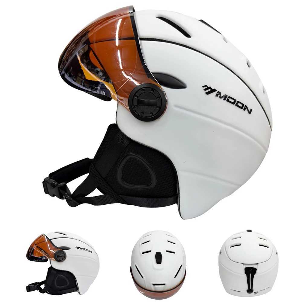 MOON Professional Integrally-molded Half-covered Ski Helmet Sports men women snow Skiing Snowboard Helmets with Goggles cover L251120