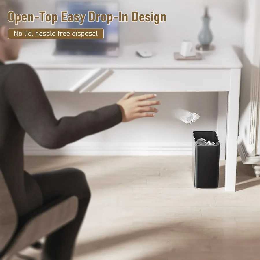 Slim 24 Gallon Metal Trash Can with Matte Black Finish for Compact Spaces Ideal for Small Bathrooms Bedrooms Offices Kitchens C251120