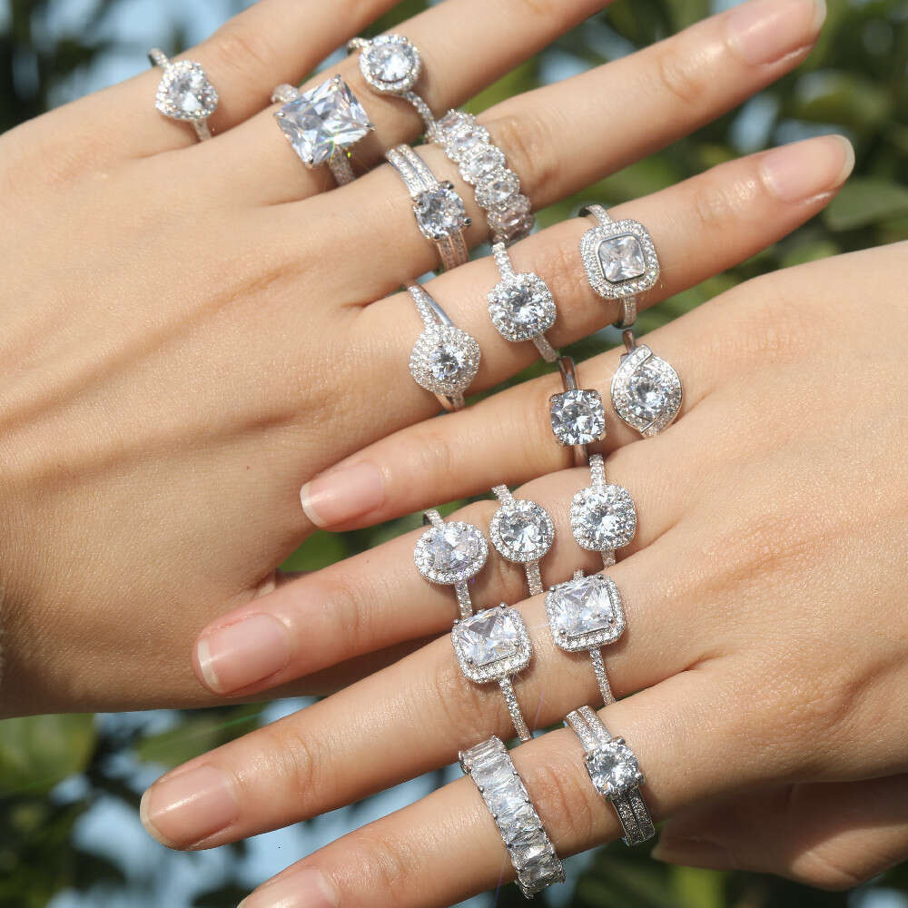 Men and women engagement and wedding ice out vvs Mosan stone set sterling silver rings Free shipping