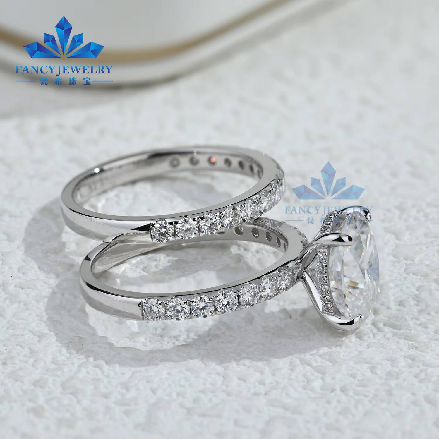 GRA GRC 2CT 3CT 4CT 5Carat 14K White Gold Wedding Ring Sets with Classic Style Oval Brilliant Cut Moissanite for Parties