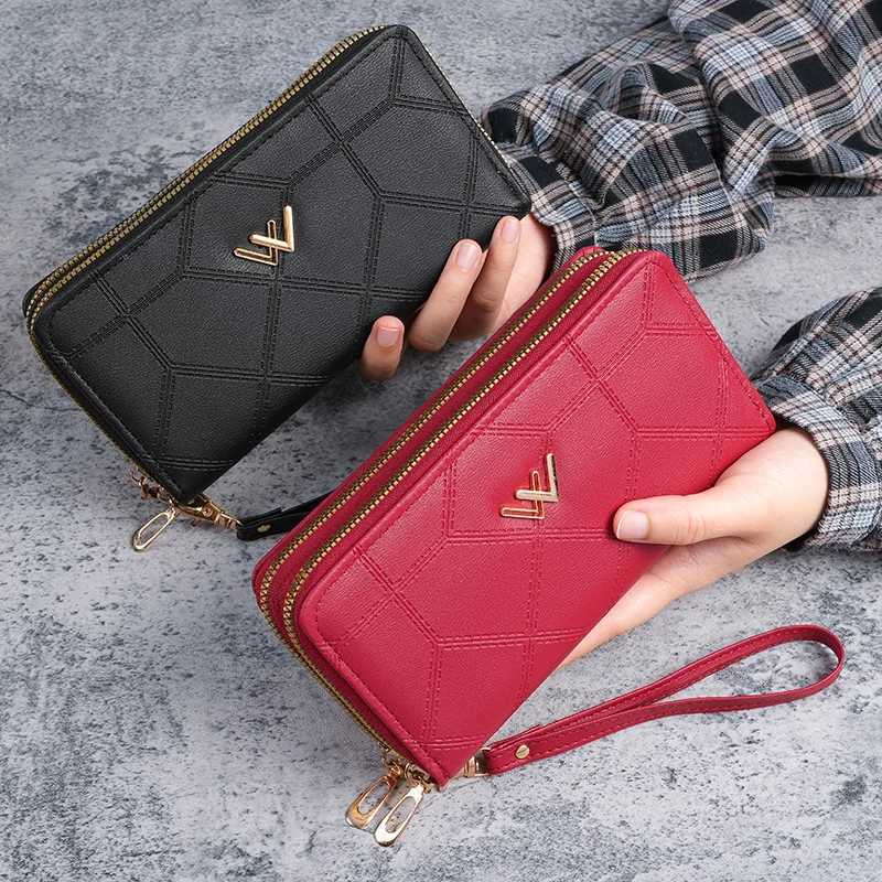 High-end wallet ladies long double zipper large capacity clutch bag high fashion simple double wallet mobile phone bagW251120