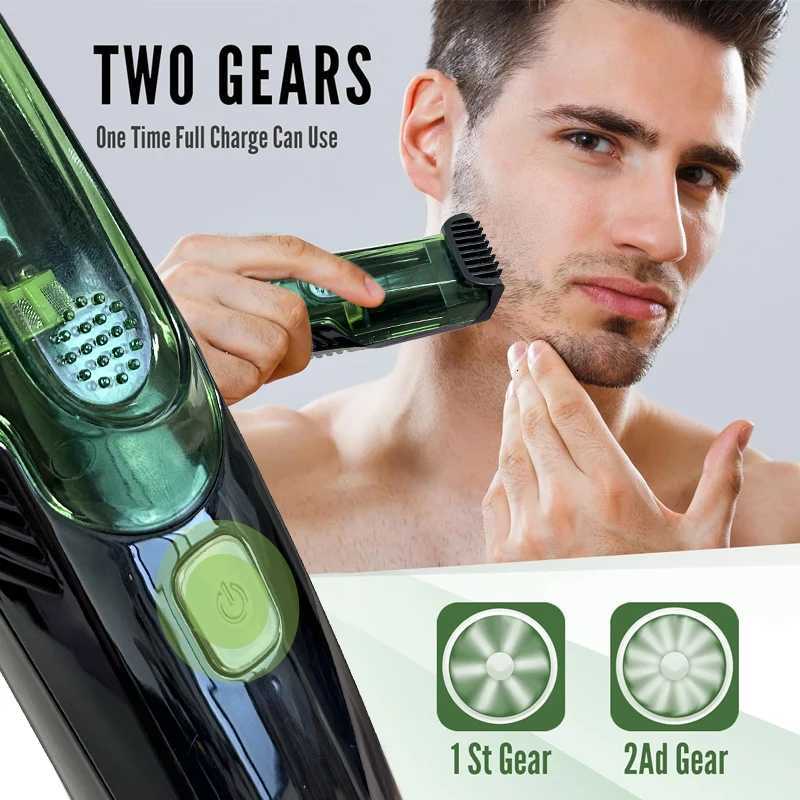Cordless Men Beard Trimmer Rechargeable Electric Shaver with 20 Trim Built-in Vacuum Clipper for Mustache Sideburns Grooming KitT251120
