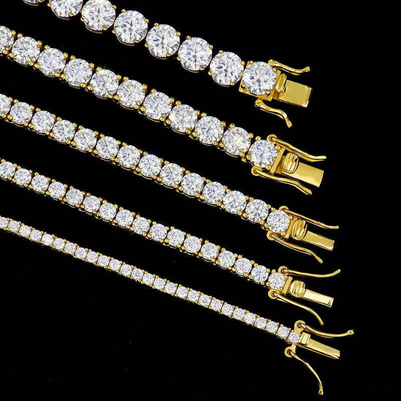 2mm-6mm Sterling Sier Gold Plated Gra Vvs Carbonite Tennis Necklace Chain