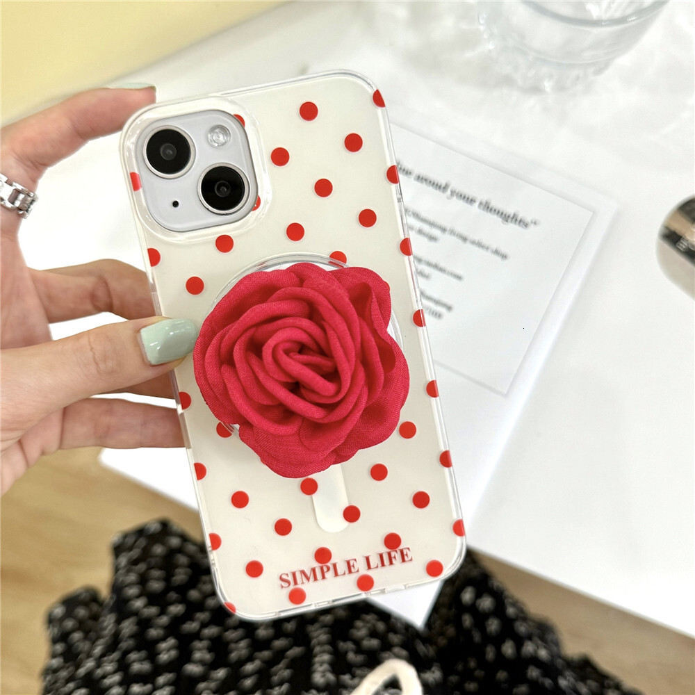 Red Polka Dot Phone Case Compatible with iPhone 16/15/14 Pro INS Niche Simple Magnetic Stand iPhone 13