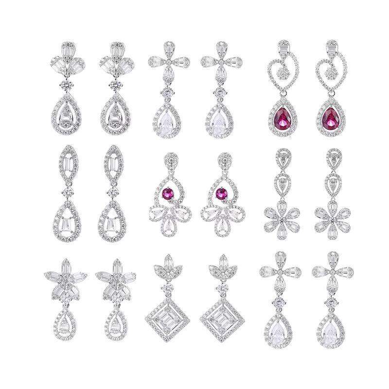 High-end Rhodium-plated S Sier Designer Water Drop Chandelier Earrings Four-leaf Clover Teardrop Heishi Anniversary