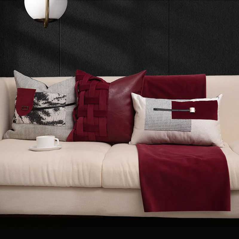 Pillow Case Luxury Cushion Cover Chinese Ink Wash Style Decorative s Red Grey Case Home Decor 45x45 Throw s C251120