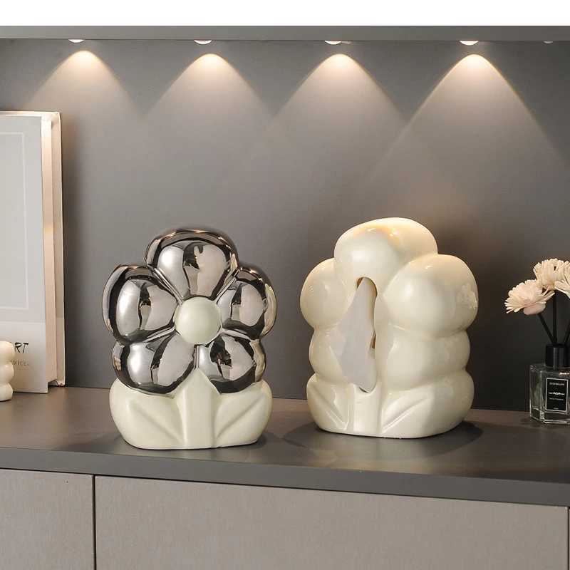 Flower Shaped Tissue Box Ceramic Modern Light Luxury Household Dispenser Dining Table Decoration Art C251120