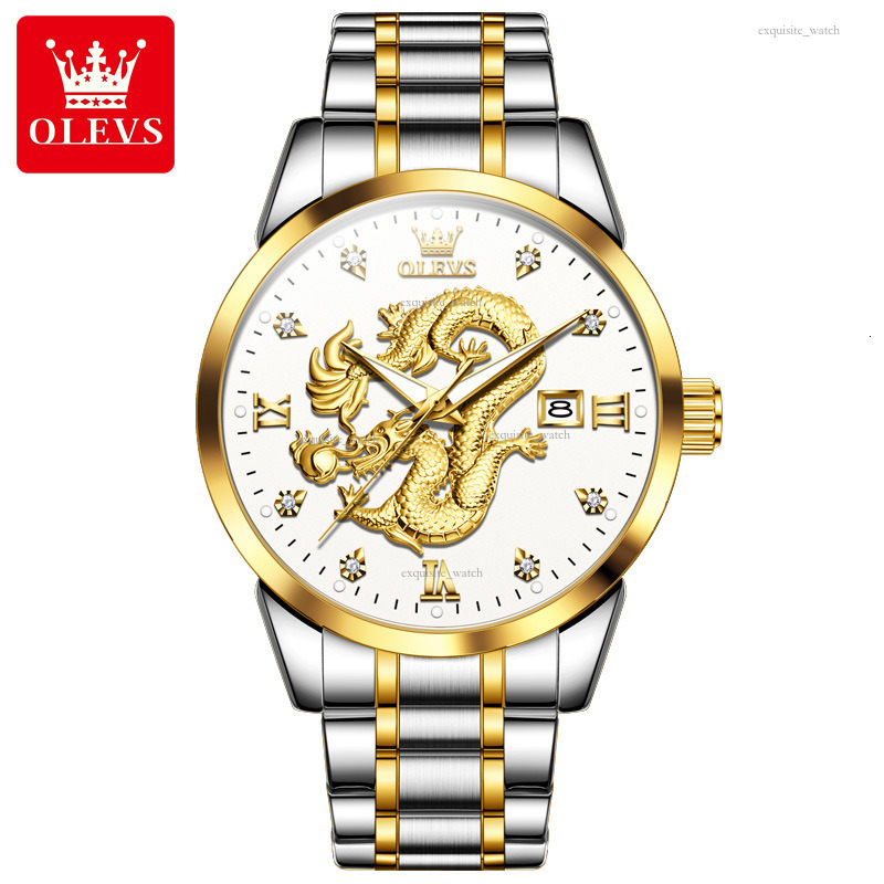 OLEVS Designer Men's Outdoor Golden Dragon Watches Steel Band Watches Luminous Waterproof Quartz Watches Luxury Watches Free Delivery And Wholesa