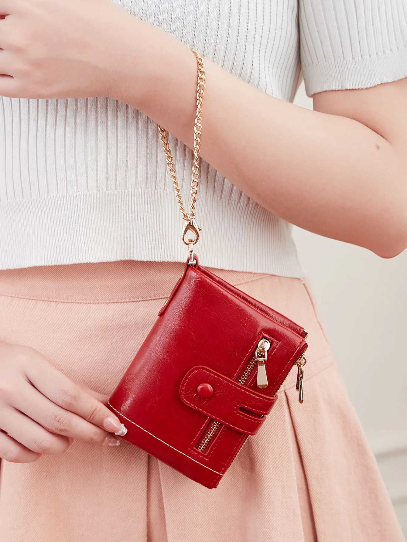 Simple Womens Small Wallet RFID Shielding Trifold Double Zipper Womens Card Holder Large Capacity Short Wristlet Wallet ClutchW251120