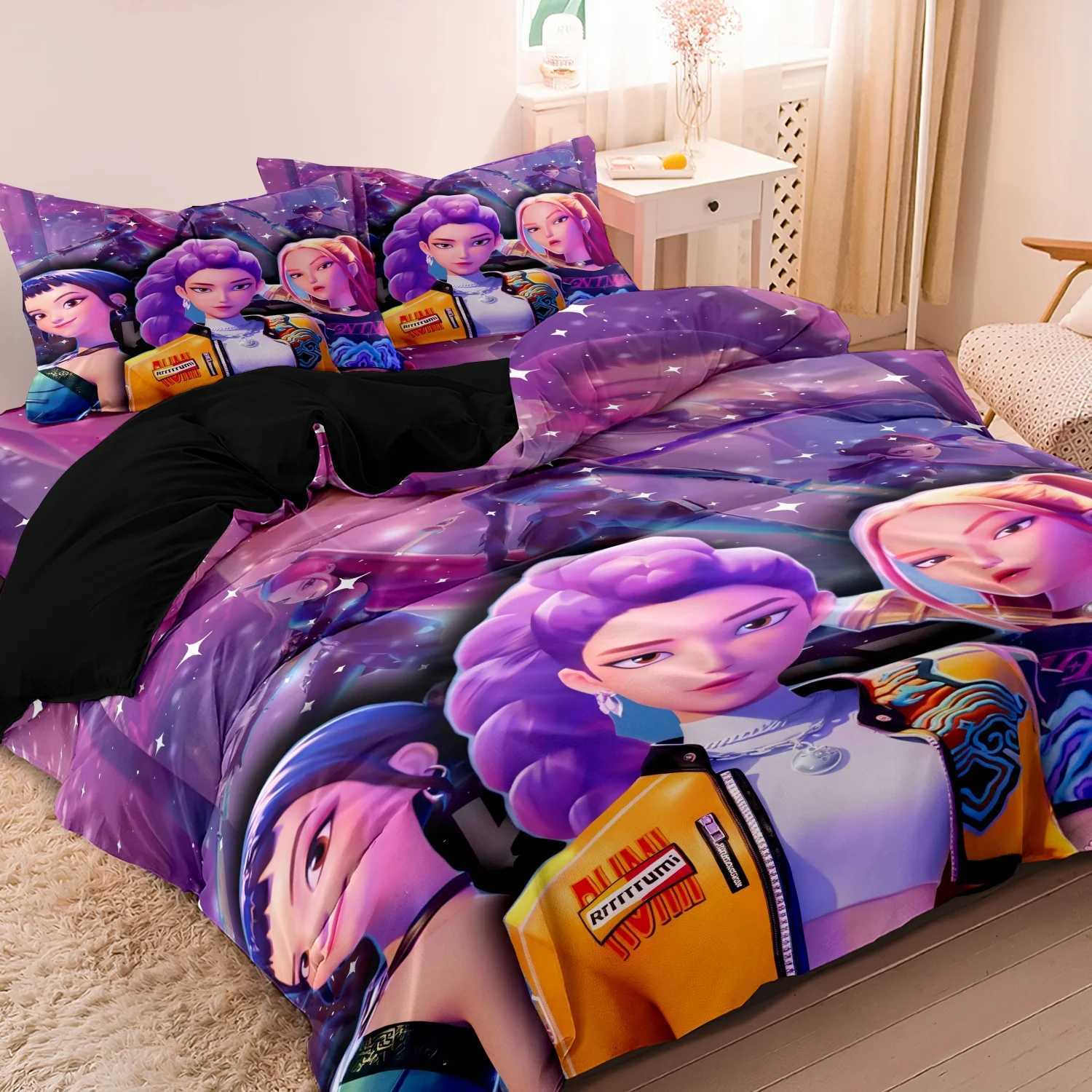 Kpop Demon Hunters Huntrix Bedding Set Single Twin Full Queen King Size Bed Set Adult Bedroom Sets Anime BedDuvet Cover W251120