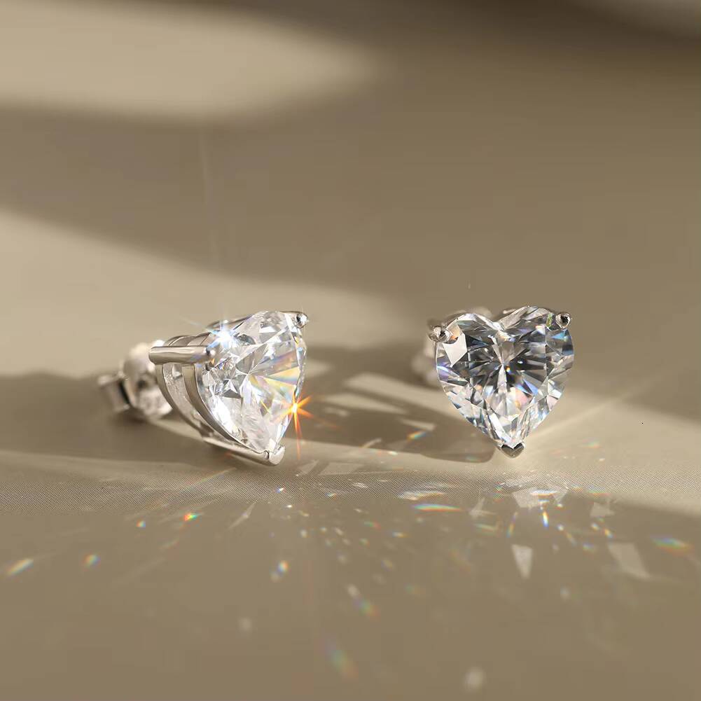 BSMOE07 RINNTIN Moissanite Heart Earring 925 Sterling Silver 5mm 65mm 8mm 9mm 10mm D Color VVS Moissanite Stud Earrings Jewelry