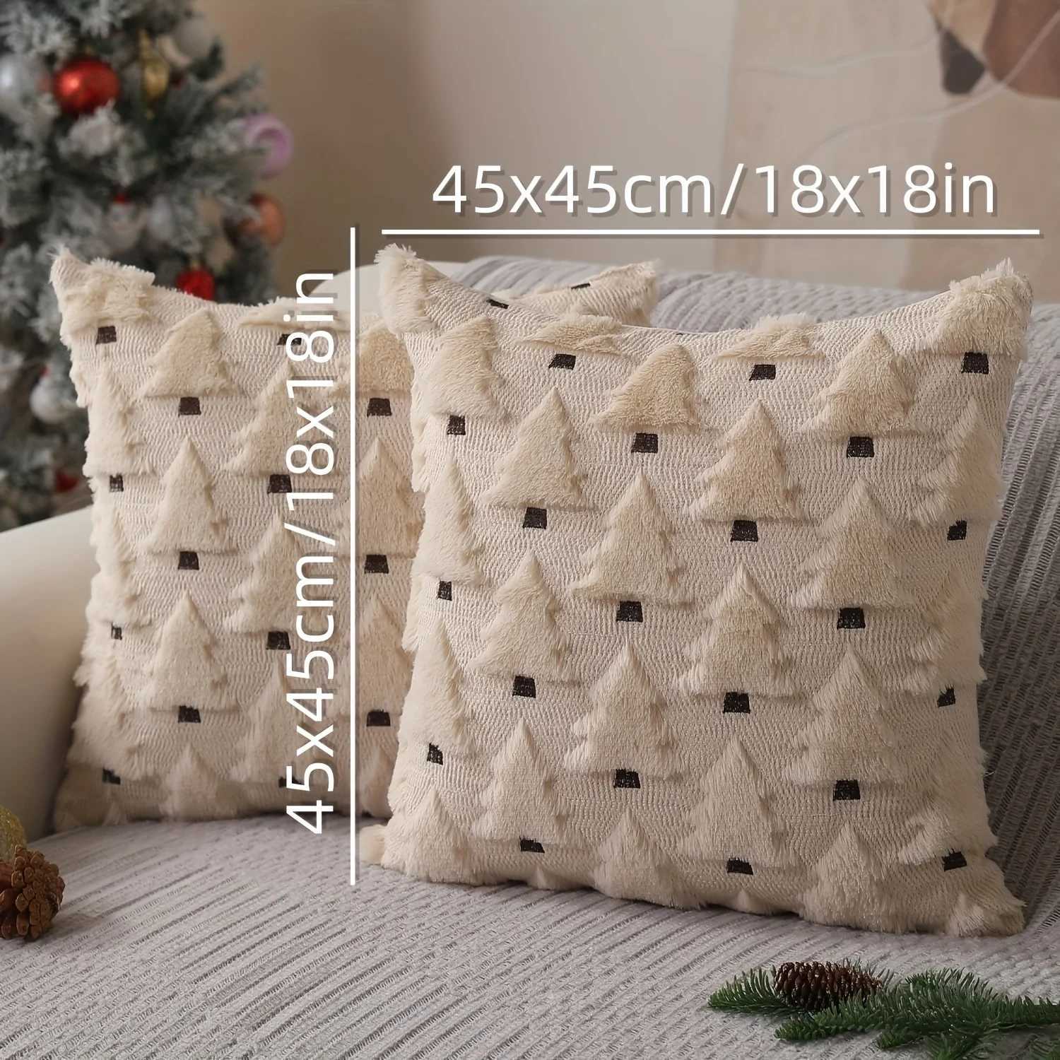 Pillow Case 2pcs Christmas Covers 45x45 cm Beige Christmas Tree Throw Cases Decorations Soft Covers Winter Holiday Decor C251120