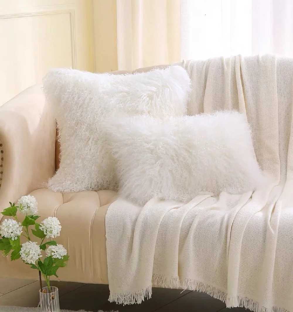 Pillow Case Real Mongolian Lamb Fur Cushion Cover Sofa Cover Tibetan Lamb Fur Home Decoration Fur Cushion C251120
