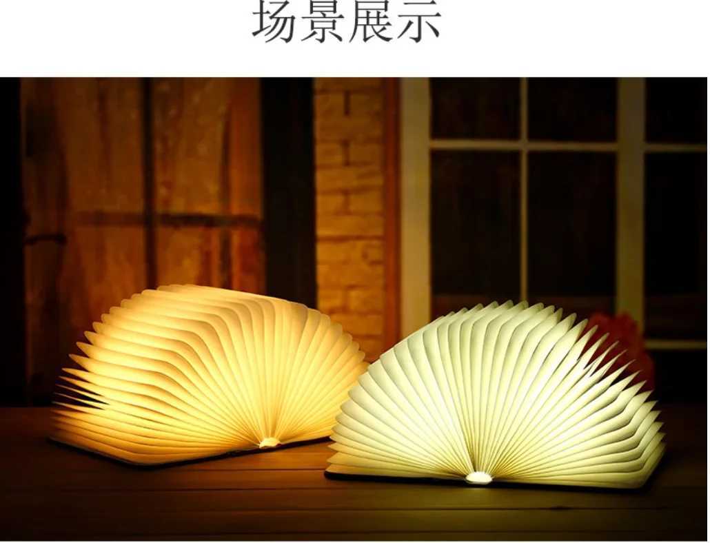3D Folding LED Night Light RGB Color USB Recharge Wooden Book Light Decor Bedroom Desk Table Lamp for Kid Brithday Gift M251120