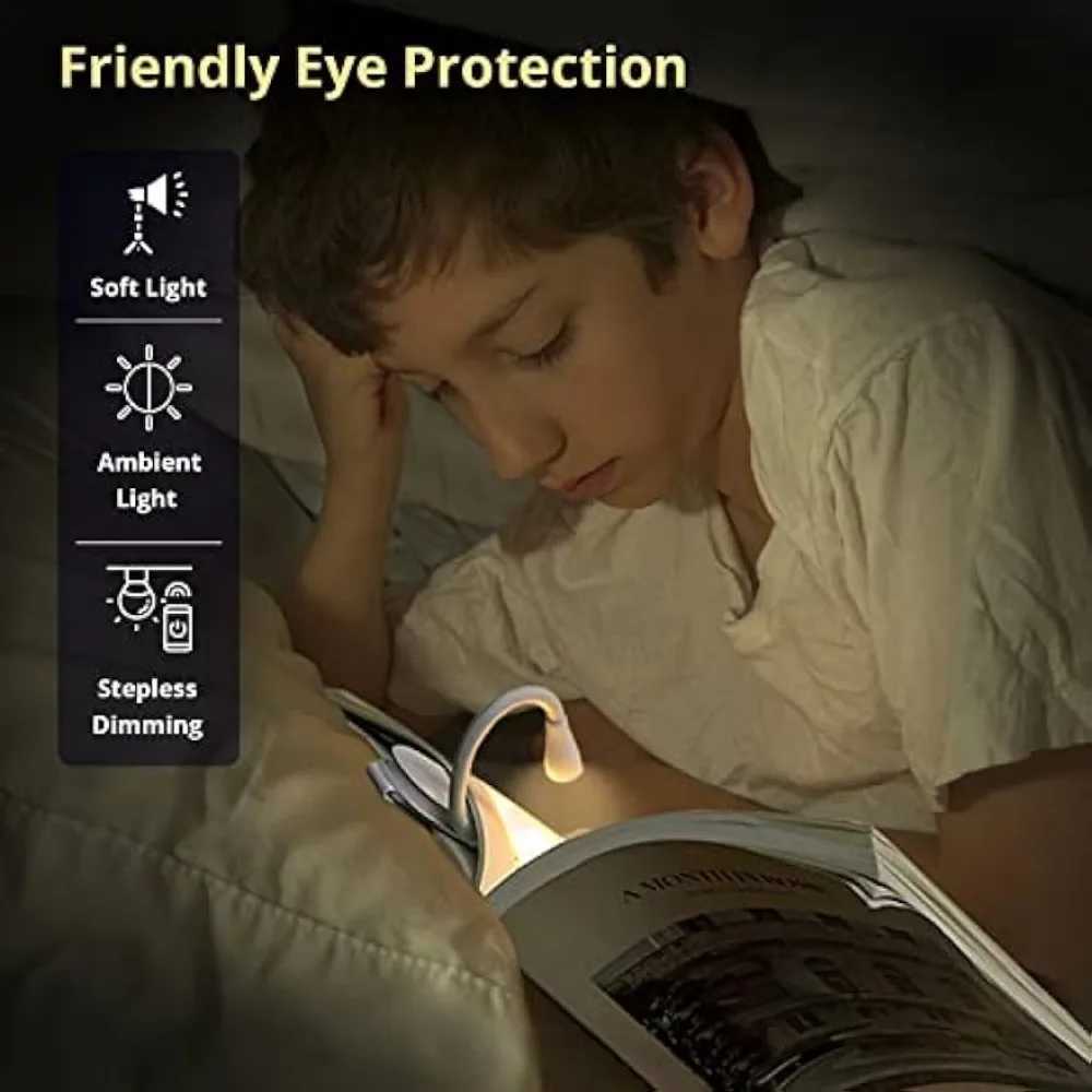 Book Light Reading Lights for Books in Bed Led Book Night Lamp Rechargeable 3 Color Stepless Brightness Clip on Reading Lamp M251120