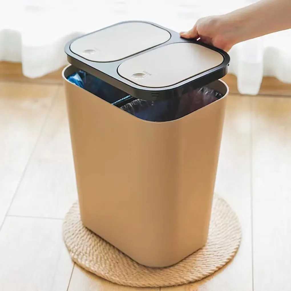 Dual Compartment Sorting Trash Push-button Trash Compartments Garbage Waste Can Dry Wet ified Trash for Home Office Kitchen C251120