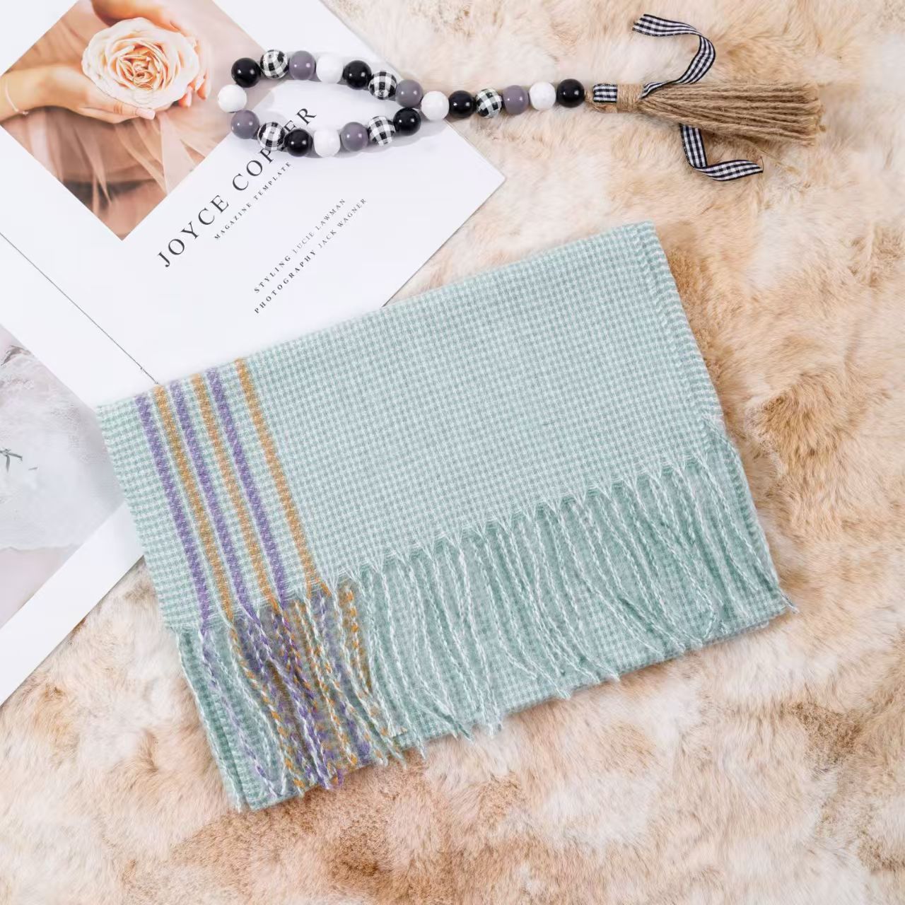 T518 scarf tassel scarf wool finished product dual-use hand-woven advanced winter solid color