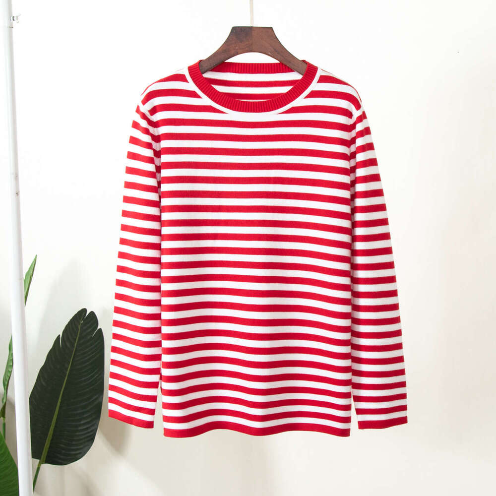 hoodie Women's Wear Round Neck Knitted Spring , Versatile Classic Striped Pullover Sweater For Women jacket