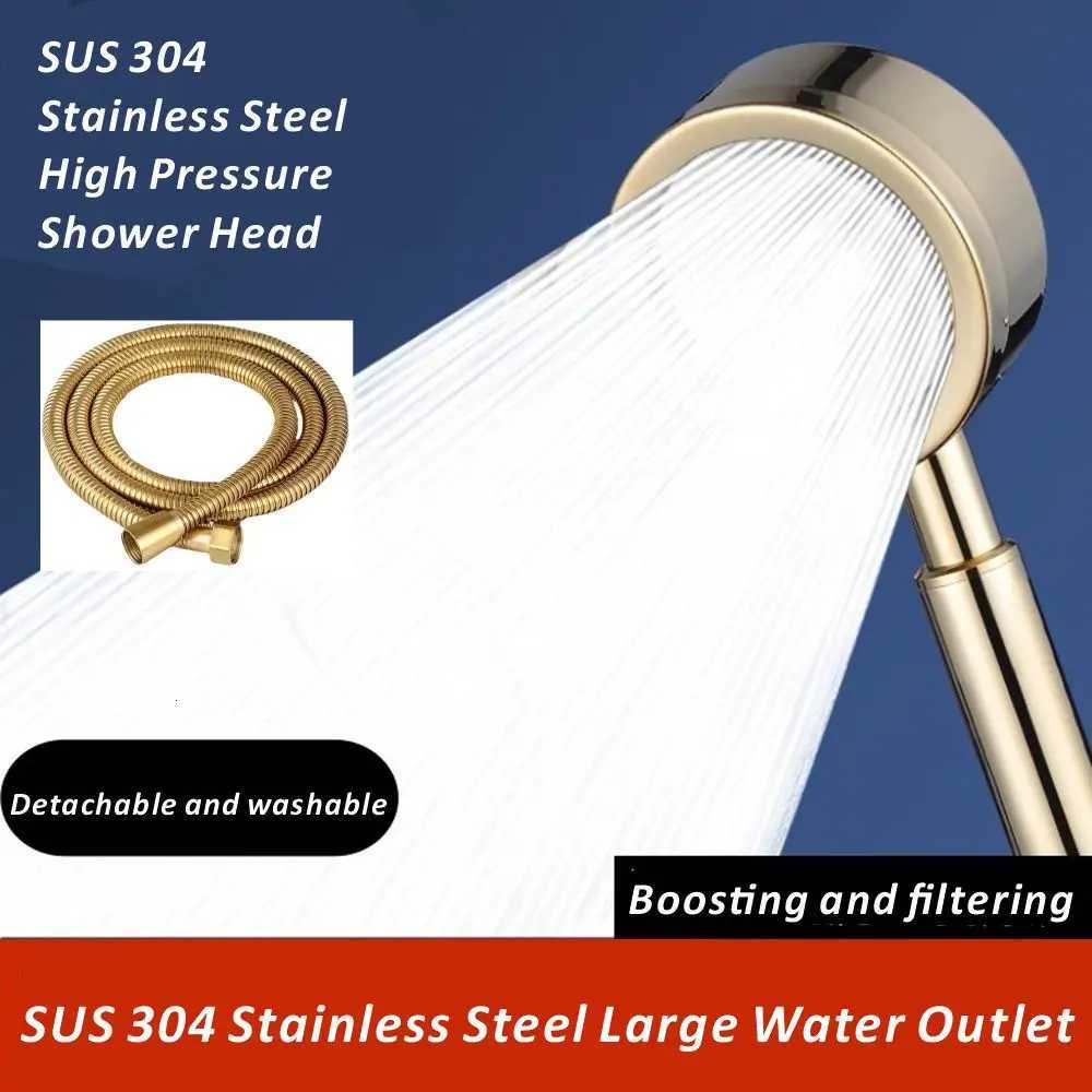 New Gold SUS 304 Stainless Steel Shower Head High Pressure Water Saving Sprayer Nozzle Set Rainfall Faucet Bathroom AccessoriesM251120