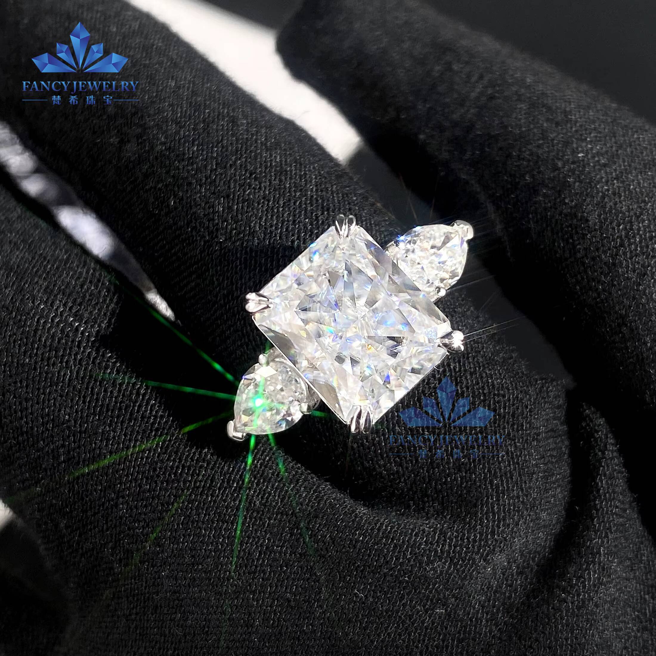 Custom High Quality Big Size 18K Solid Gold 8CT 10x12MM Ice Crushed Radiant Cut Moissanite Ring Women Engagement