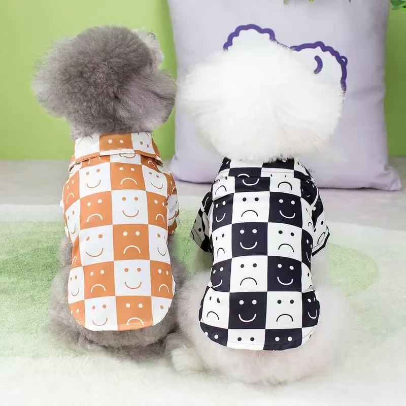 T0007 Checkered smiley face shirt dog clothes pet new checkerboard clothes Pomeranian dog