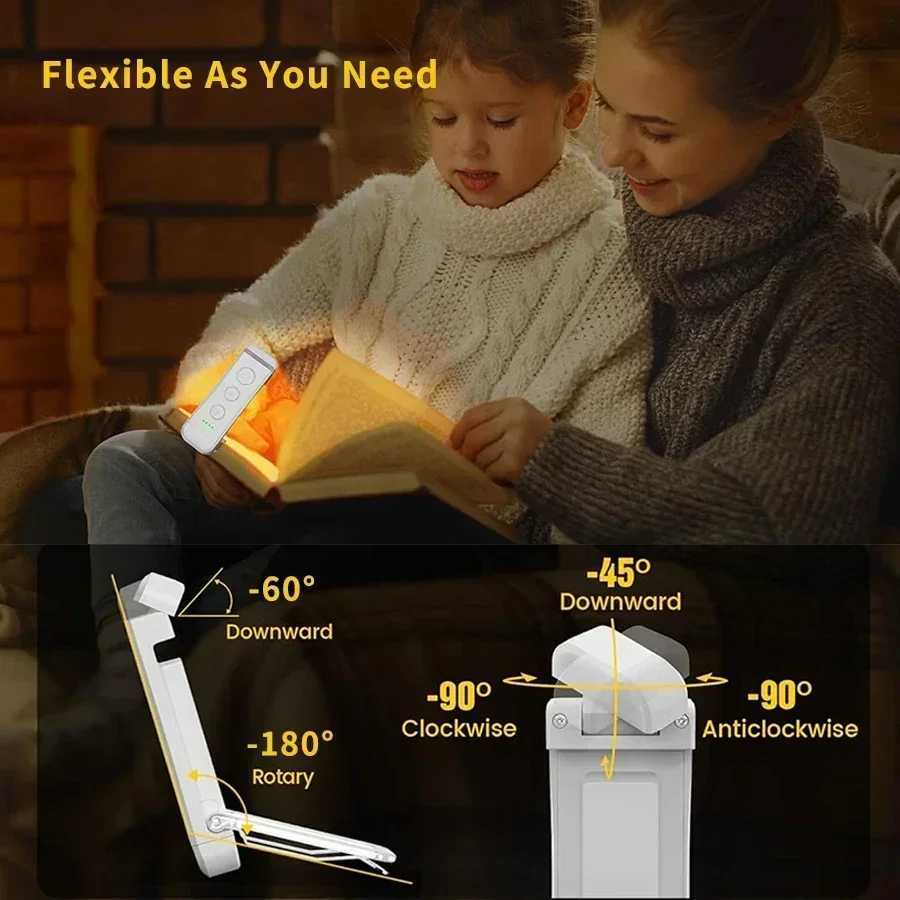 USB Rechargeable Reading Light Portable Clip-on LED Bookmark Lamp 3 Colors 5-Level Brightness Mini Book Light for Book Lovers M251120