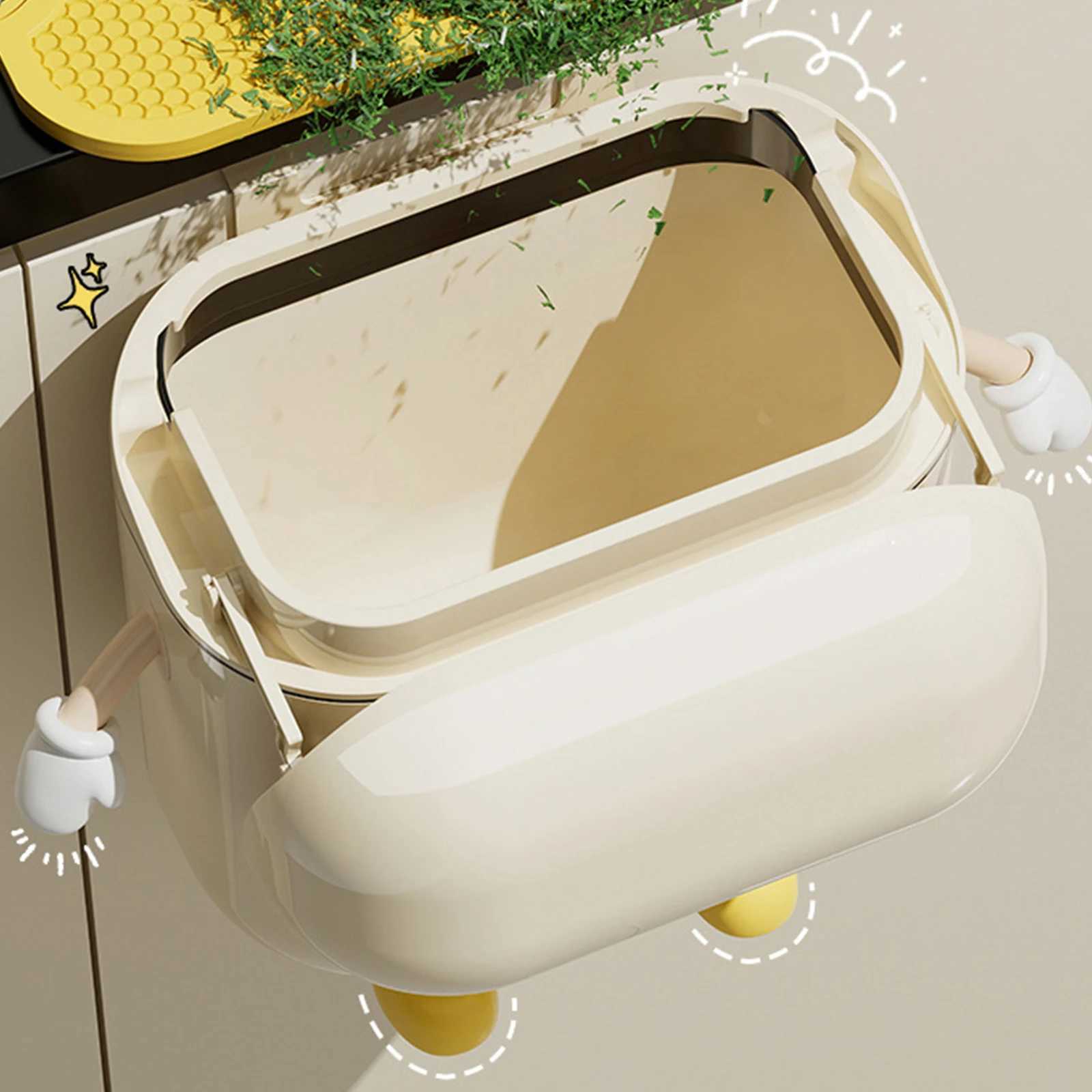 Cute expression trash can high-end household non perforated trash can light luxury cute style kitchen bathroom crevice wall mo C251120