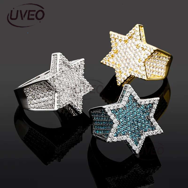 Hip Hop CZ Cubic Zircon Geometric Finger Ring Band Iced Out White Gold Bg Baguette Dia Rings for Women Men Boyfriend Valentine Birthday Jewelry Gifts