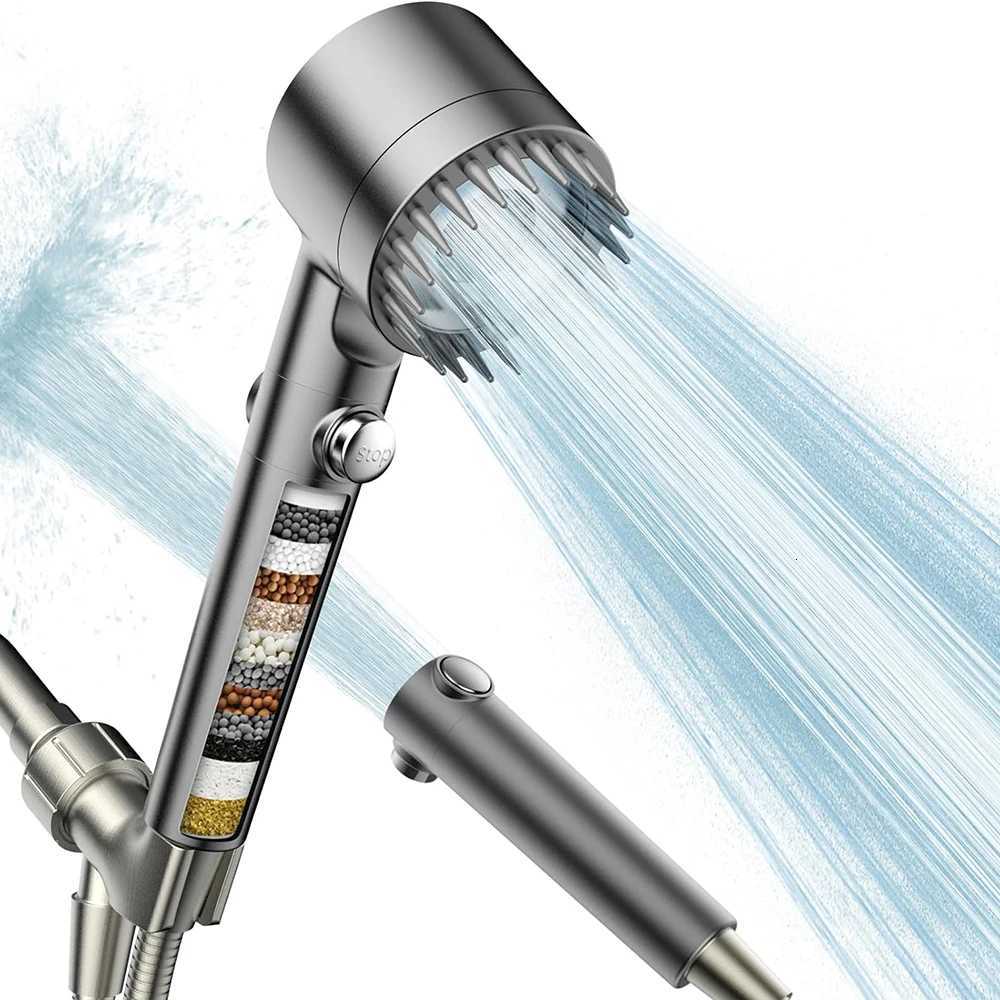 High Pressure Filtered Shower Head with Handheld - Multiple Spray Modes ON/OFF Switch Power Wash for Hard Water Pet BathM251120
