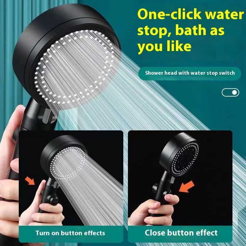 6 Modes Stainless steel high press shower head nozzle Boosting showerhead nozzle Household bathroom shower with hose kitM251120