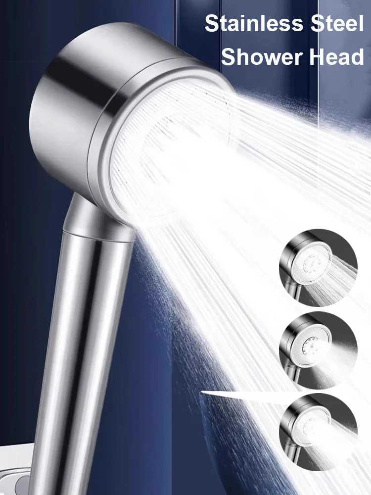 Stainless Steel Shower Head High Pressure Spray Nozzles 3 Modes Adjustable Handheld Shower Head Set Bathroom Accessories GadgetsM251120