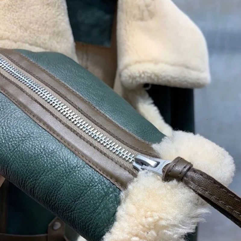 Plus-size women's winter 2025 clothing - wide lapel motorcycle-style coat with thick short sleeves, faux fur and faux sheep shearling fabric.