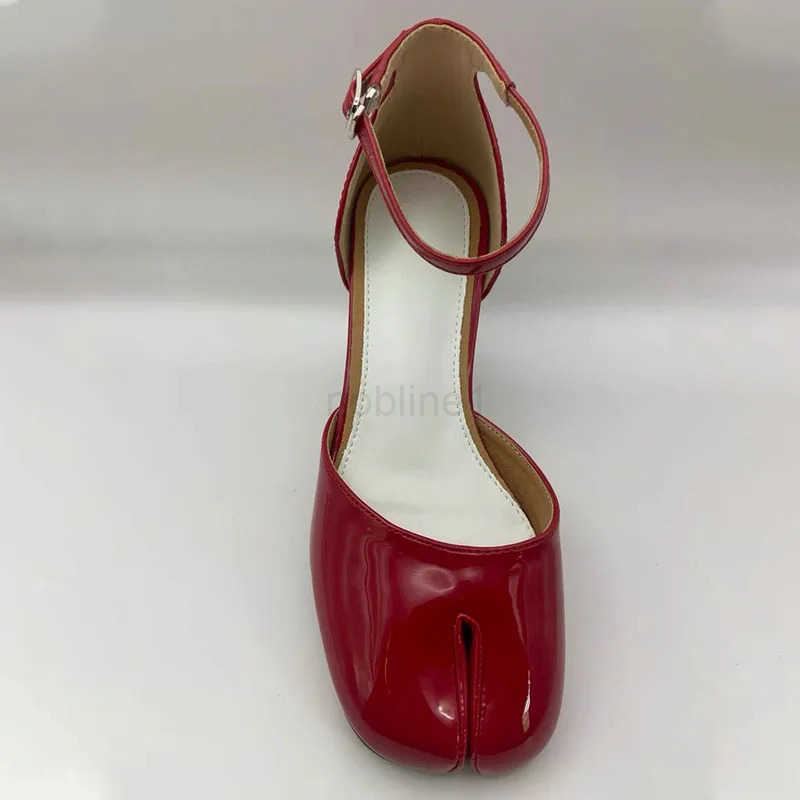 Red patent leather sliding toe shoes luxury brand designer Tabi shoes elegant high H Fem Fion party dress text pump Z250420