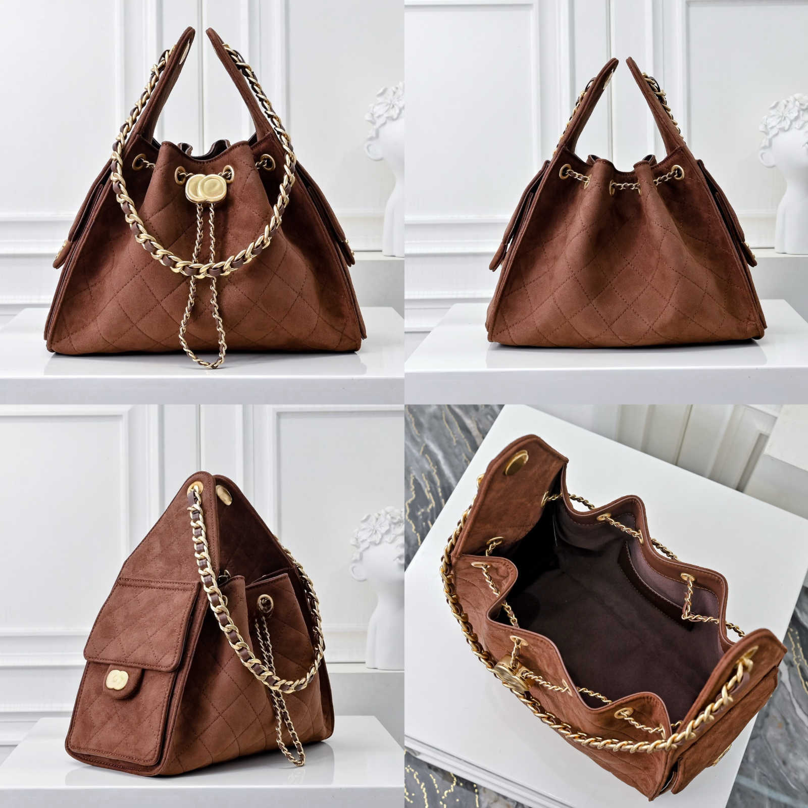 Designer 25 Caviar Leather Drawstring Bucket Hobo Underarm suede Bag homeless Diamond Lattice Quilted Matelasse Chain Handbag Large Capacity Jumbo Bag