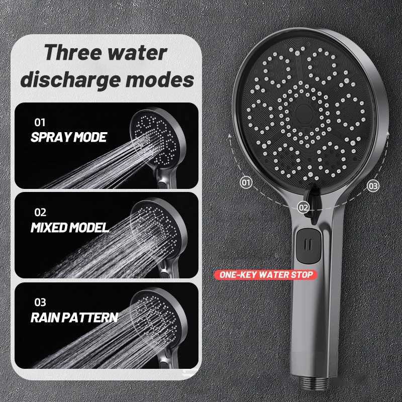Large Panel Shower Head 3 Modes Adjustable High-Pressure Shower Head One Click Stop Water Fall Resistance Bathroom AccessoriesM251120