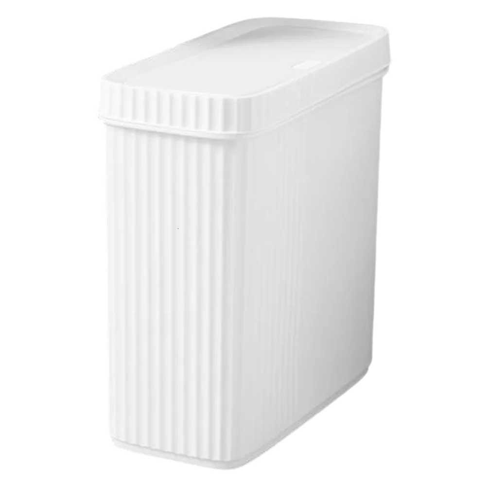Narrow Slit Trash Can 9L White Press Kitchen Bedroom Bathroom Waste Bucket Plastic Garbage Can Household Simple Design Practical C251120