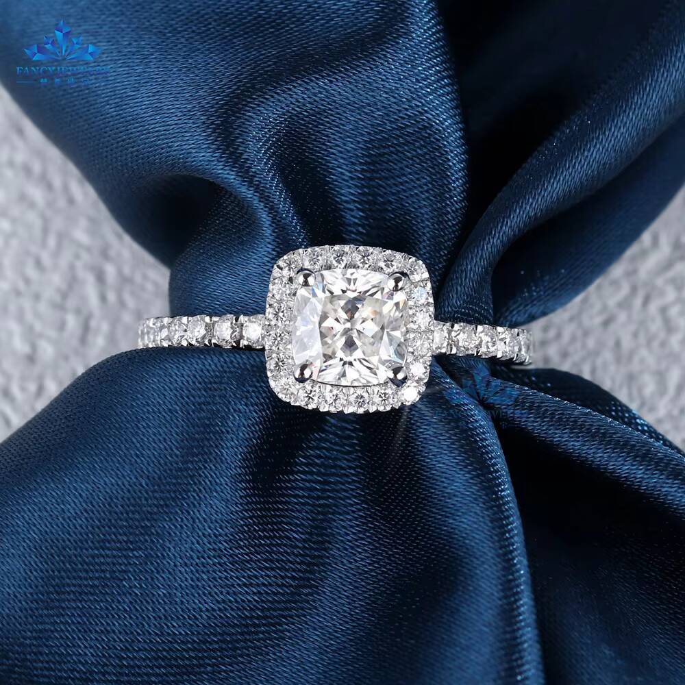 Fancy 925 Sterling Silver 1CT Cushion Cut Halo Moissanite Ring for Women for Wedding Parties or Gifts