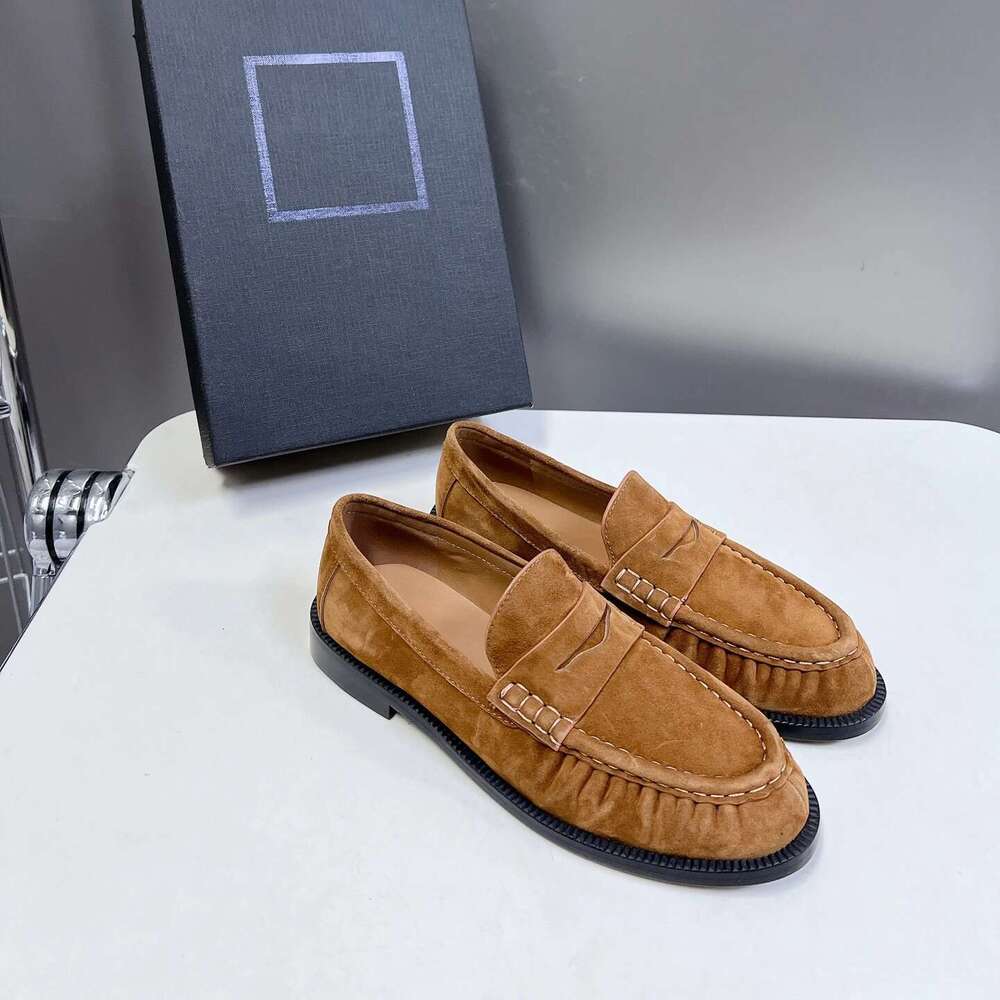 Women Genuine Leather Flats Natural Cow Suede Loafers Pleated British Style Low Heels Designer Shoes atillas De Mujer