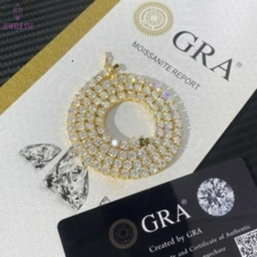 Hip-Hop Jewelry GRA Certificate S925 3MM 4MM 5MM 6.5MM VVS D Color Diamond Moissanite Tennis Chain Necklace