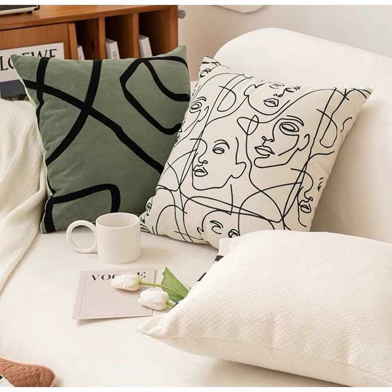 Pillow Case DAVINRICH Beige Textured Cover Abstract Bedside Cushion Office Lumbar Support Model Room Cushion Cover Without Core 45x45 C251120