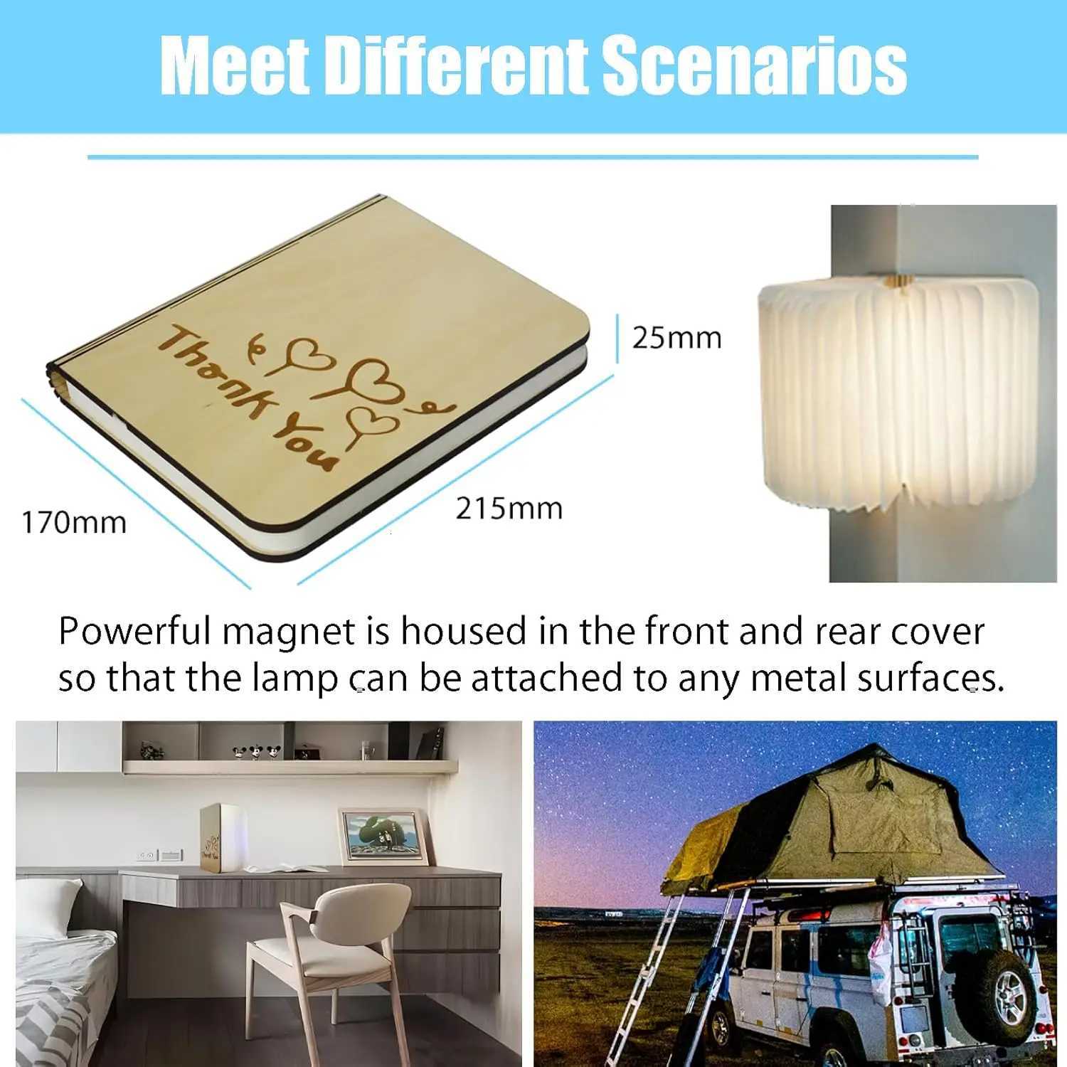 TINGEN 7 Colors Folding Book Lamp without BLE Portable Light Rechargeable LED Paper Lantern with USB Charge Cable M251120