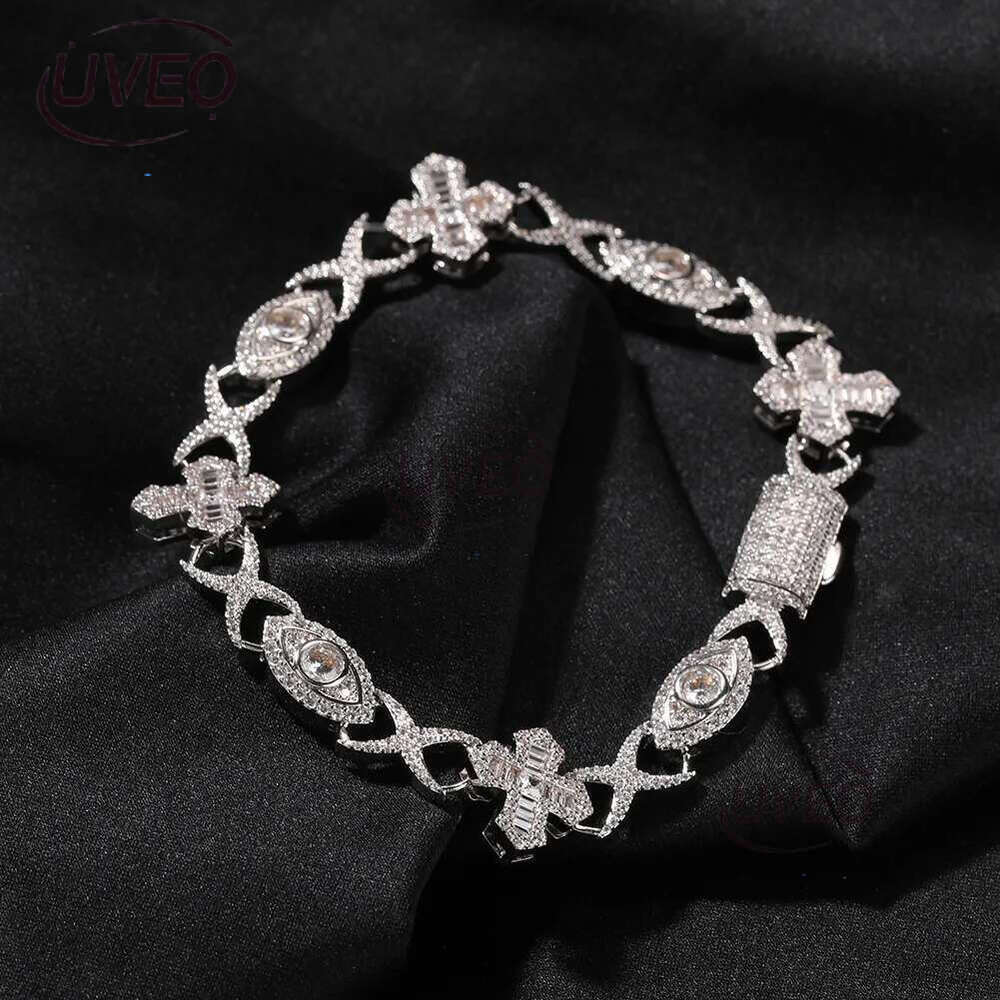 Luxury designer Hip Hop 14mm Cross Eye Cuban k Chain Ice Out VVS Moissanite Necklace Bracelet Men Women Free shipping