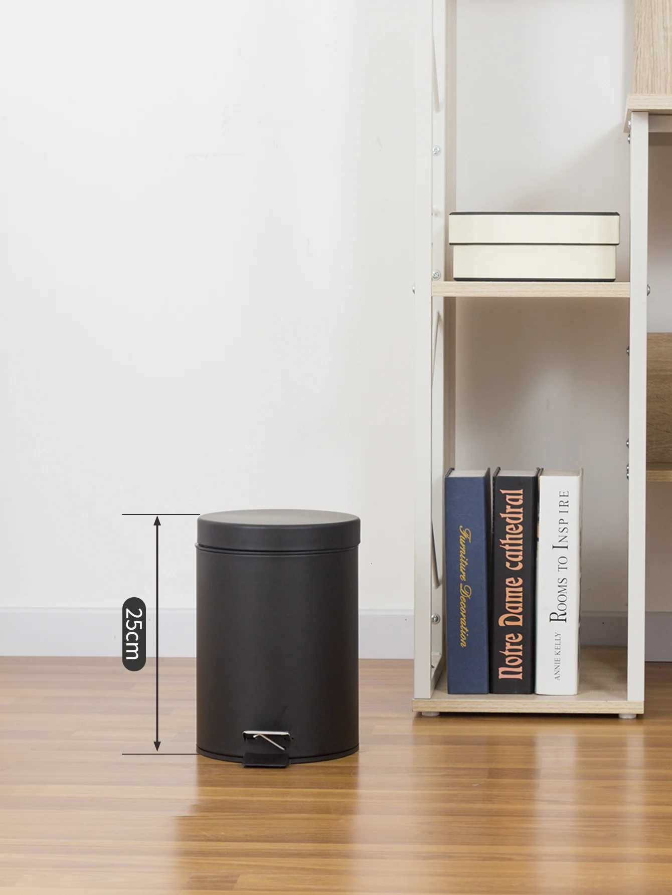 3L Mini Black Round Lidded Step Trash Can Compact Garbage Bin with Removable Liner Bucket and Handle School Bathroom Kitchen C251120