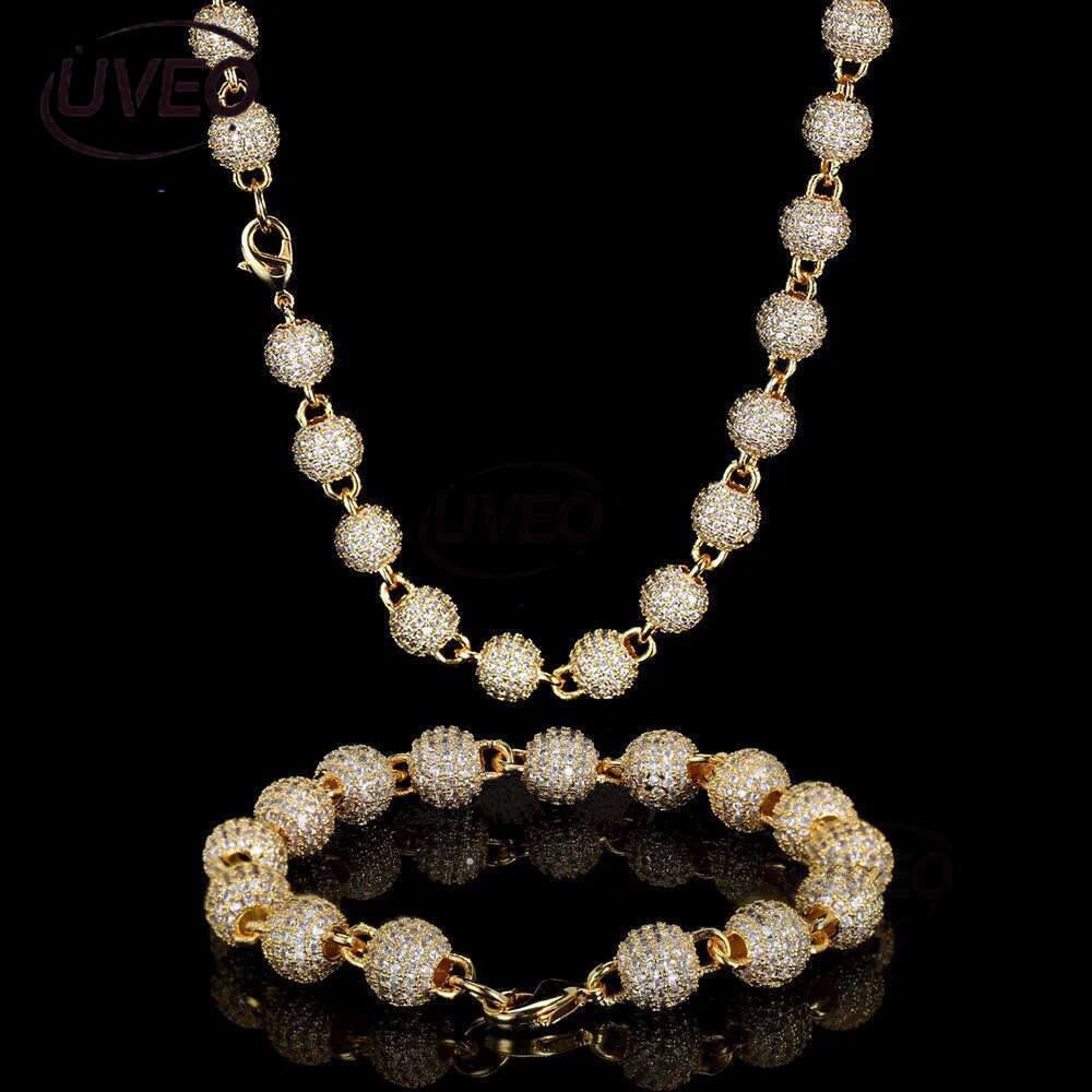 Luxury designer 8mm Hip Hop Beadball Necklace Bracelet Ice Out VVS Moissanite Women Men's Necklace Bracelet with FREE shipping