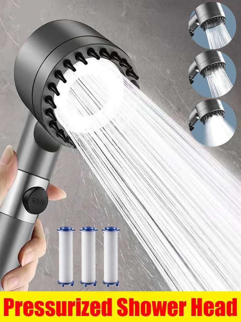 High-pressure Shower Head 3-mode Adjustable Spray with Massage Brush Filter One Key Stop Water Rain Shower Bathroom AccessoriesM251120