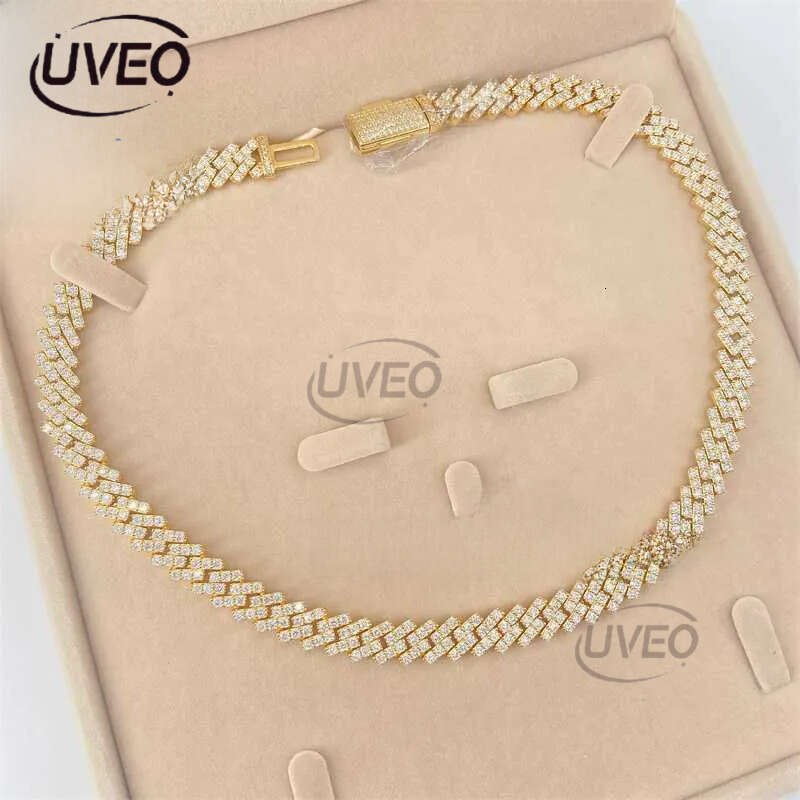 2023 Iced Out Jewelry 10mm Stone Vvs Moissanite Dia 10k Real Gold Cuban Necklace