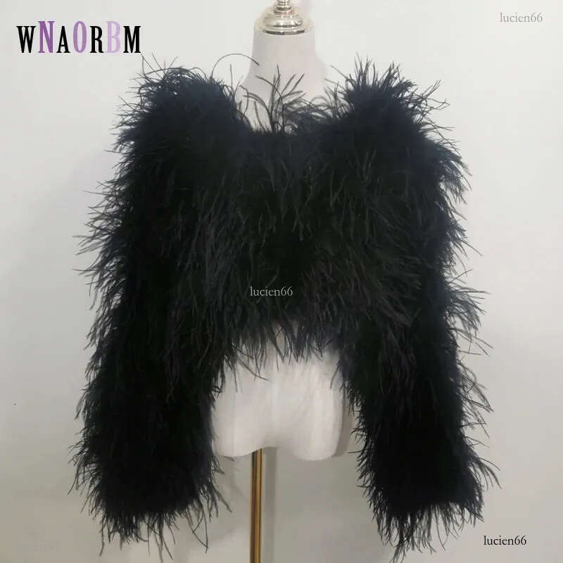 Fur Coat Womens - Elegant Ostrich Feather Jacket, Natural Ostrich Feathers Long Sleeved Coat, 38cm, Perfect for Evening Wear