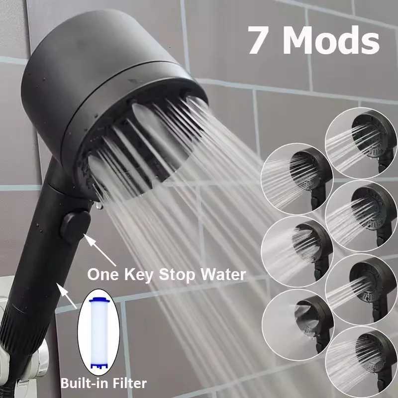 7 Spray Filtered Shower Head High-Pressure Handheld Water Saving Showerhead Fall Resistance Black Faucet Bathroom Shower NozzleM251120