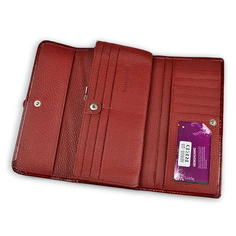 HH Women Long Wallet Genuine Leather Wallets Red Aligator Pattern Cowhide Purse Three Fold Large Capacity Clutch Wallet LuxuryW251120