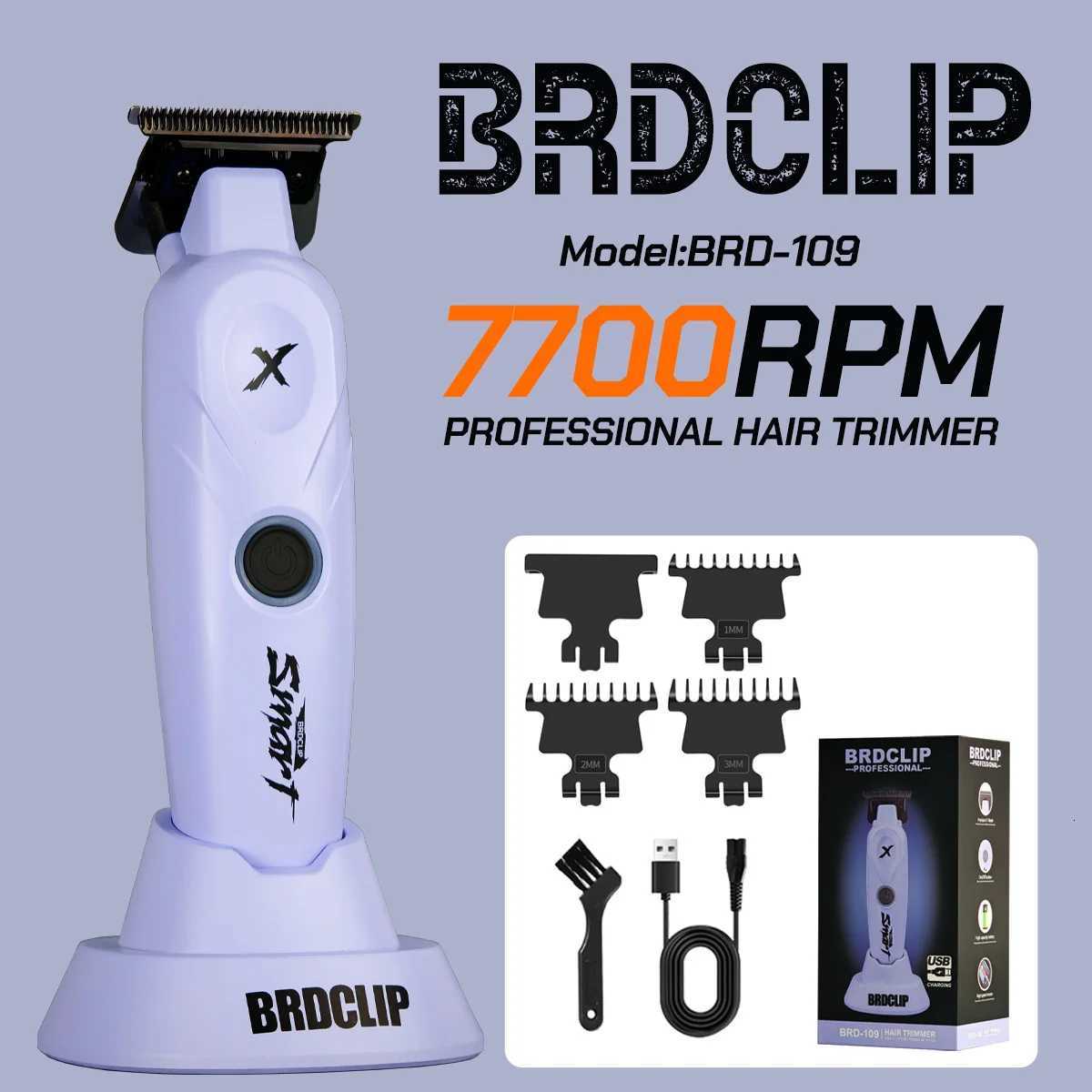 BRDCLIP BRD-109 New Purple 7700RPM Mens Electric Cordless Hair Trimmer Ceramic Blade Hair Salon Carving Bald Hair ClipperT251120
